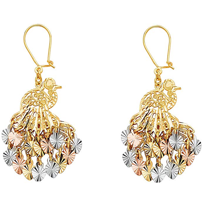 14k Tri Color Gold Fancy Chandelier Dangle Earrings (20 X 33mm)