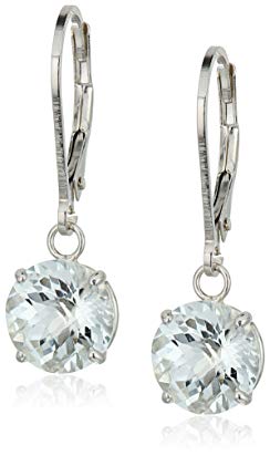 Sterling Silver Round Checkerboard Cut Gemstone Leverback Earrings (8mm)